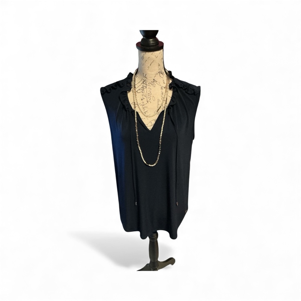Calvin Klein Elegant Navy Blue Ruffle Blouse Large